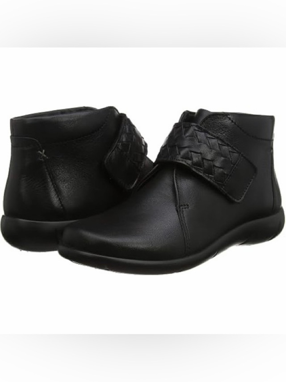 Hotter Black Leather Daydream Braided Strap Ankle Boots, Women's 8 Wide